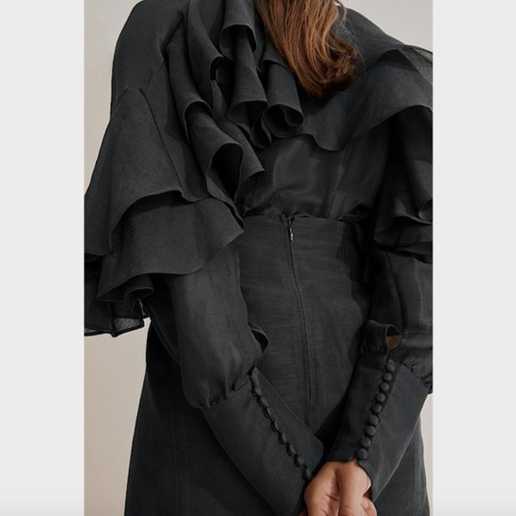 SOLD Country Road Dark Grey Linen Frill Hem Skirt 6 - Picture 11 of 12